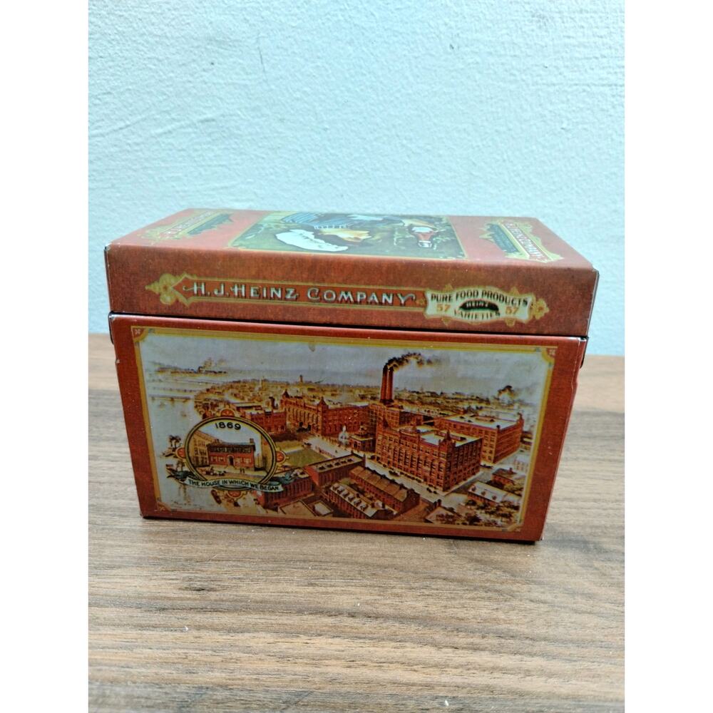 Vtg Heinz Recipe Receipt Tin Box Rustic Faded H J Heinz Co Factory (1)